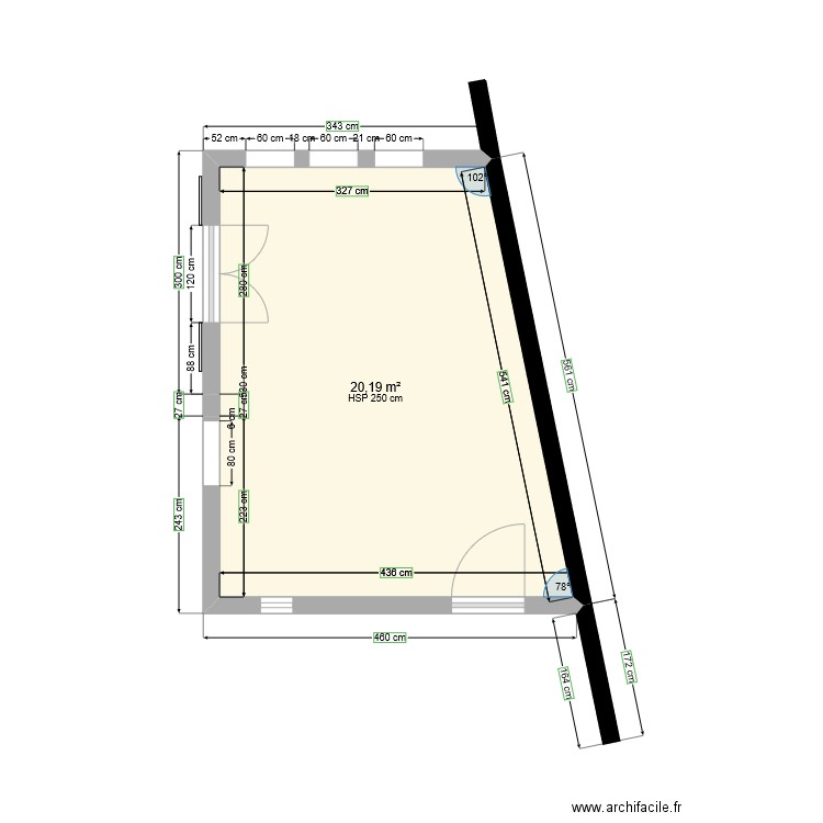 Chambre . Plan de 1 pièce et 20 m2