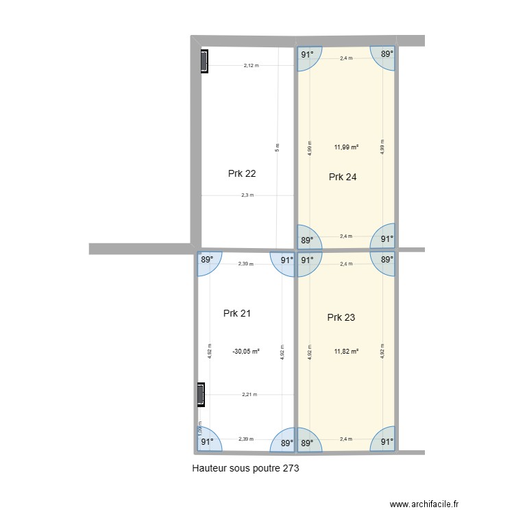 Terrasses garage 21 et 22. Plan de 3 pièces et 36 m2