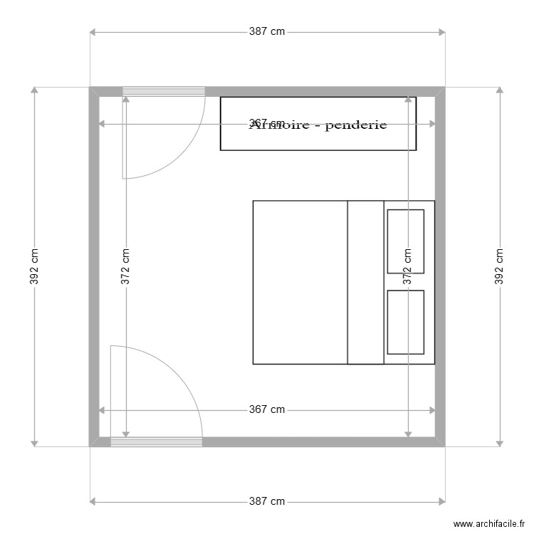 LISA/QUENTIN CHAMBRE . Plan de 1 pièce et 14 m2