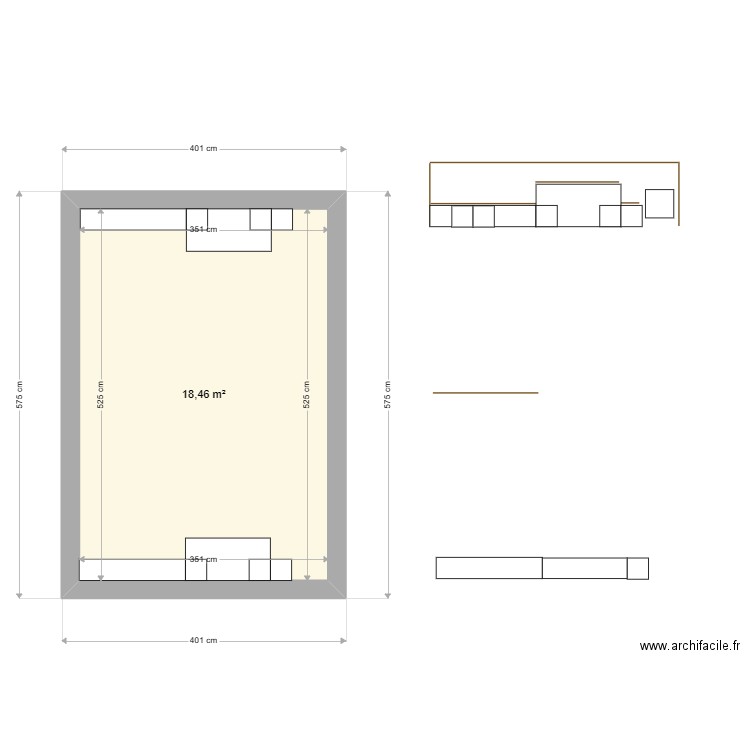 meuble mezzanine. Plan de 1 pièce et 18 m2