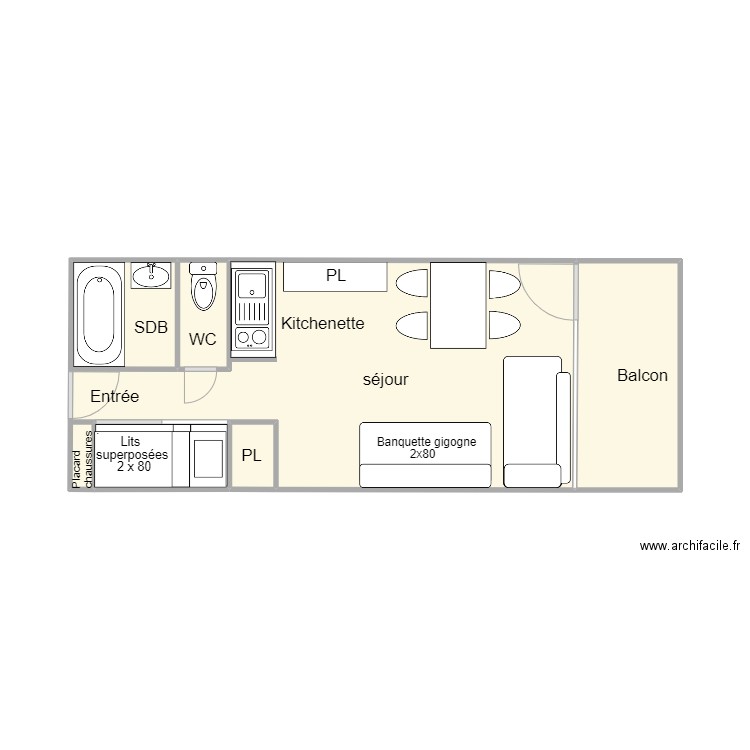 cabri b6. Plan de 5 pièces et 27 m2