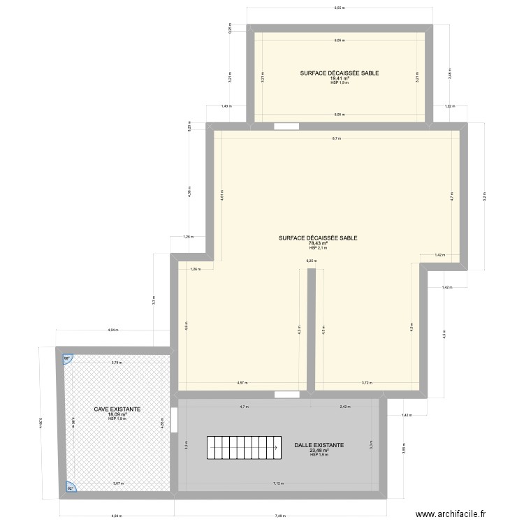 sous sol . Plan de 4 pièces et 139 m2