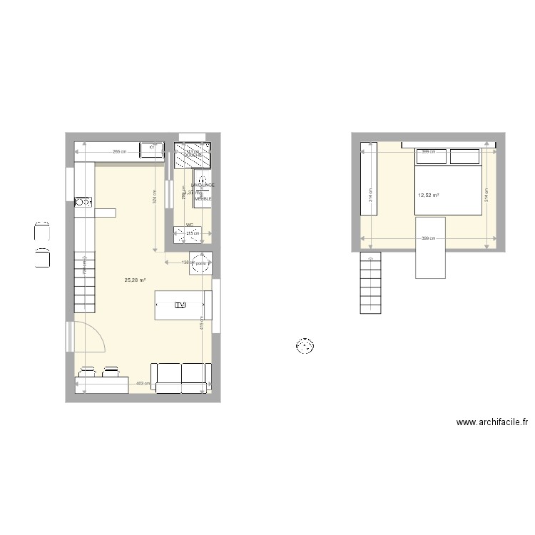 Mini Maison  v1. Plan de 3 pièces et 41 m2