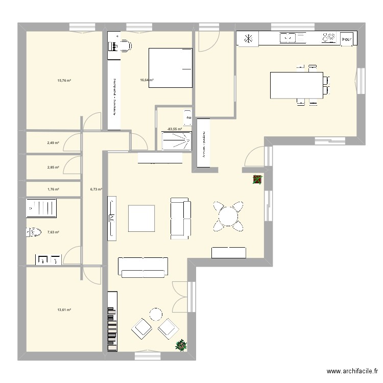 Mamie. Plan de 9 pièces et 71 m2