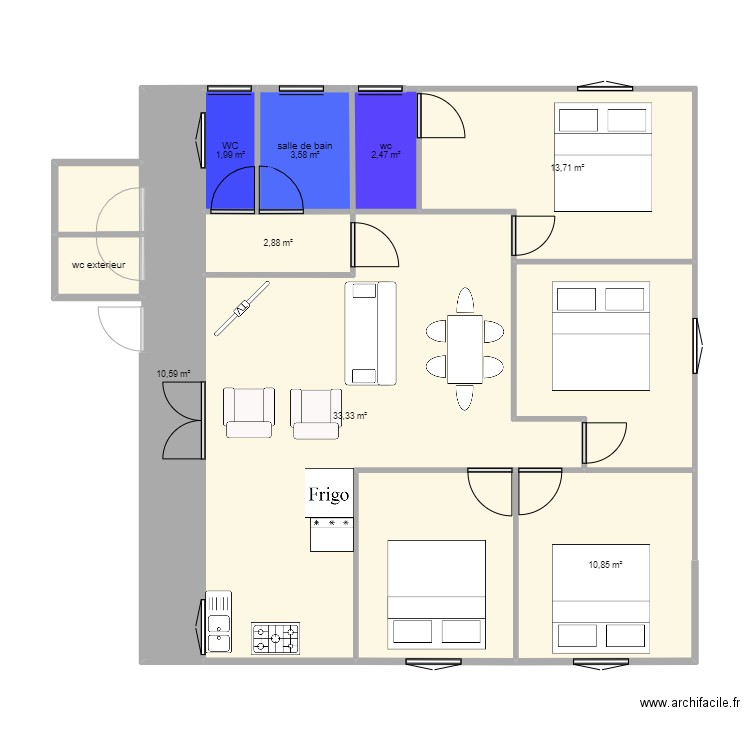 maison familiale après travaux plan alternatif 2. Plan de 12 pièces et 103 m2