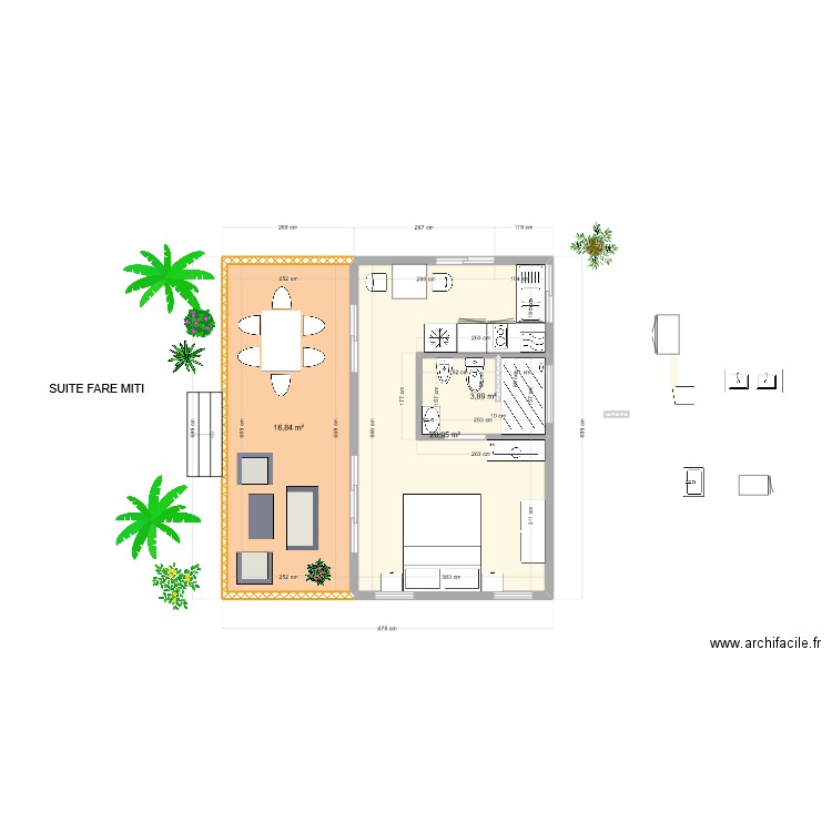 SUITE FARE MITI. Plan de 3 pièces et 42 m2