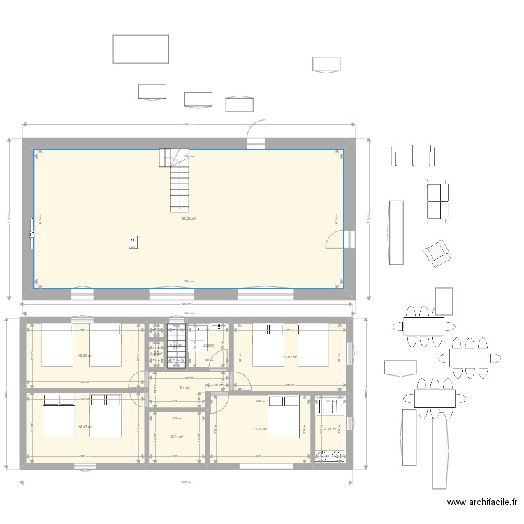 Projet Grange Neuville. Plan de 12 pièces et 165 m2