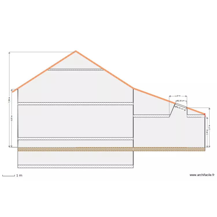 toit face dessus coupe. Plan de 