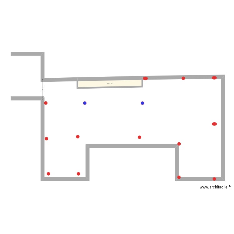 plan nu. Plan de 1 pièce et 3 m2