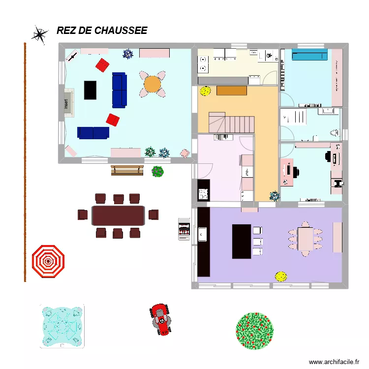 REZ DE CHAUSSEE meubles. Plan de 