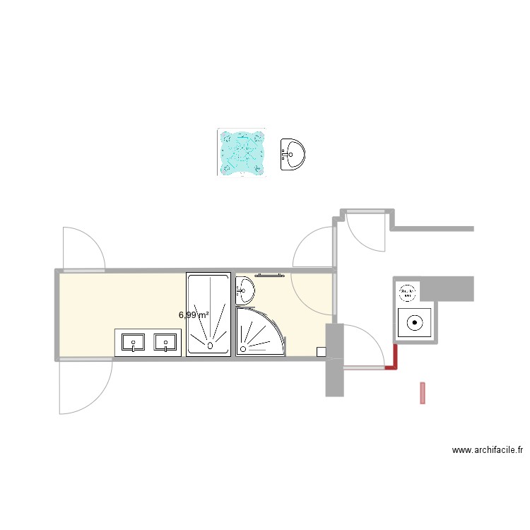 Salle de bainB4. Plan de 1 pièce et 7 m2