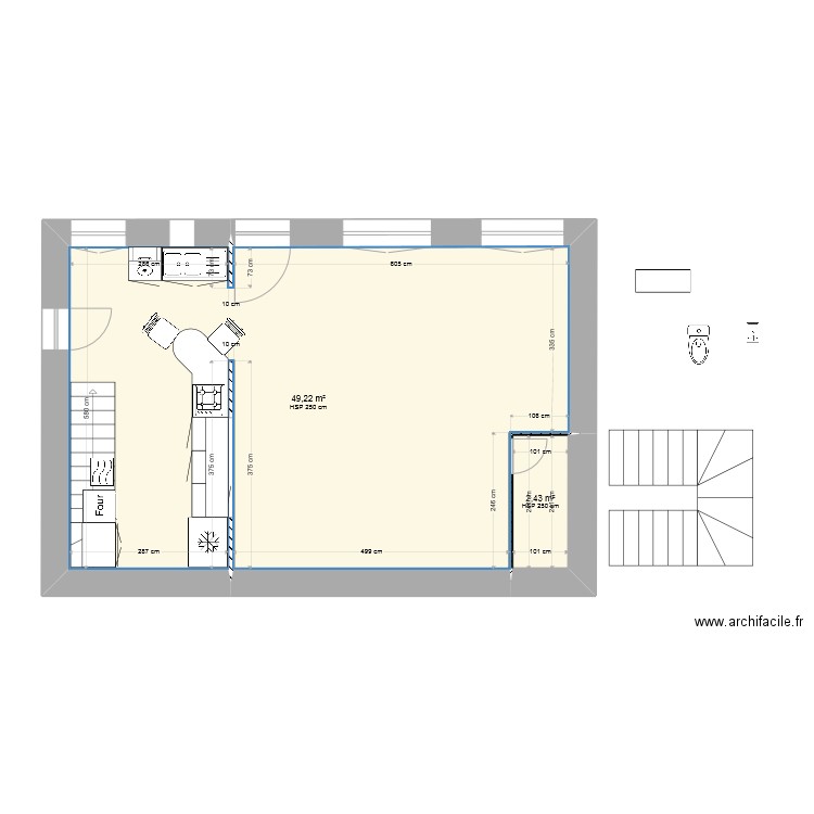République RC projet 2bis. Plan de 2 pièces et 52 m2