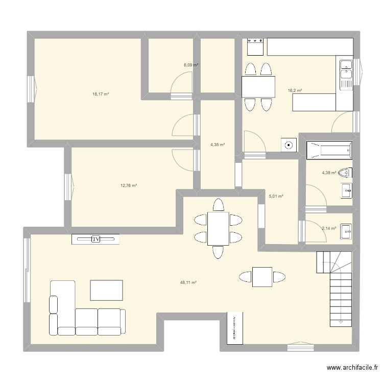 plan à  étage RC 140 m2. Plan de 9 pièces et 117 m2