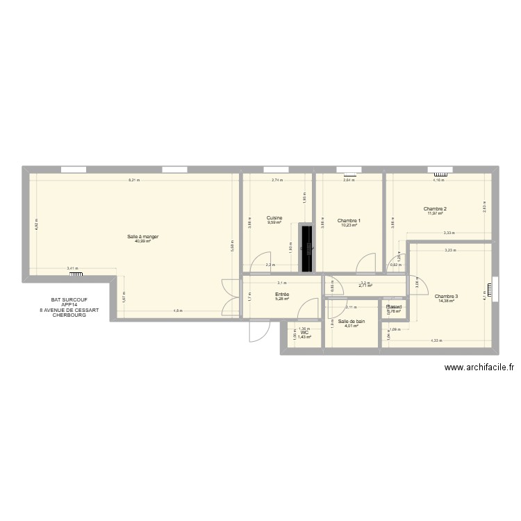 BAT SURCOUF LGT14. Plan de 11 pièces et 102 m2