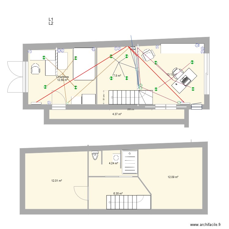 REZ DE CHAUSSEE electricite cable. Plan de 0 pièce et 0 m2