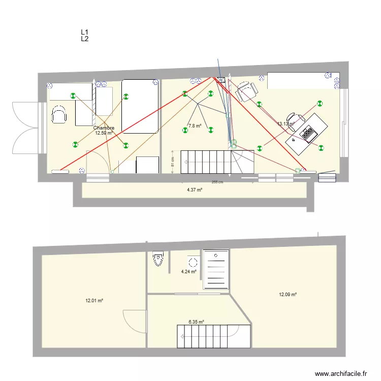 REZ DE CHAUSSEE electricite cable. Plan de 