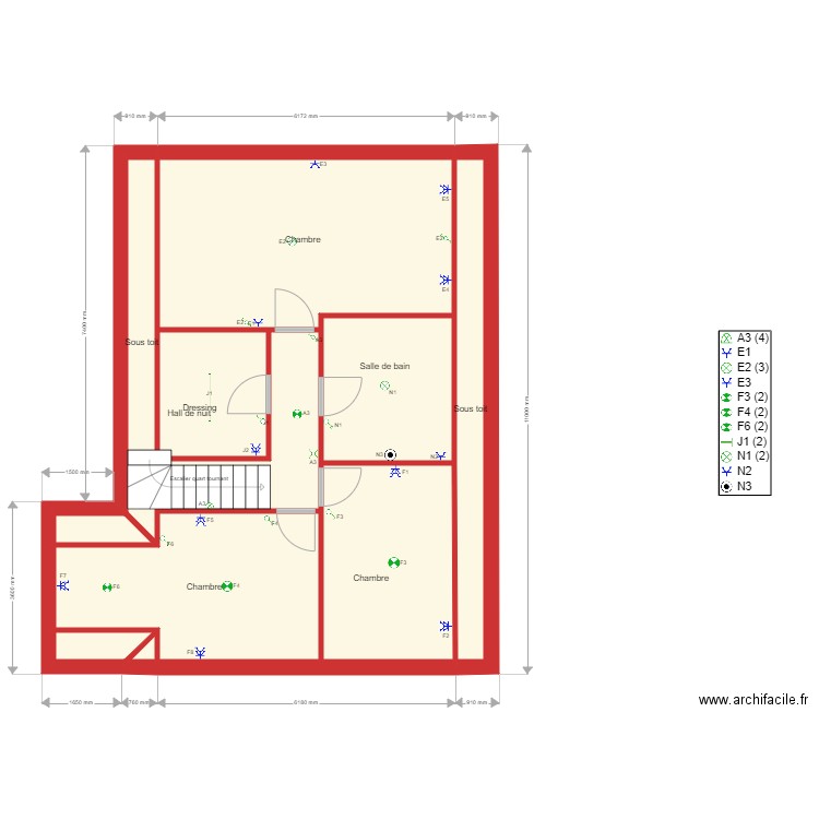 étage maison macon. Plan de 11 pièces et 77 m2