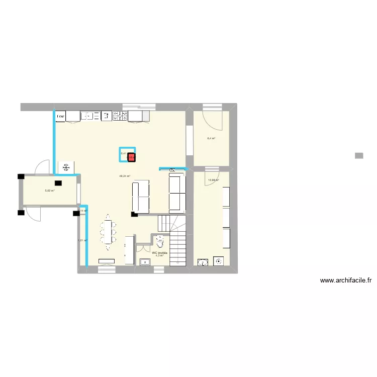 R&eacute;am&eacute;nagement de la cuisine et du s&eacute;jouret  rez-de-chauss&eacute;e - 25 juil24. Plan de 