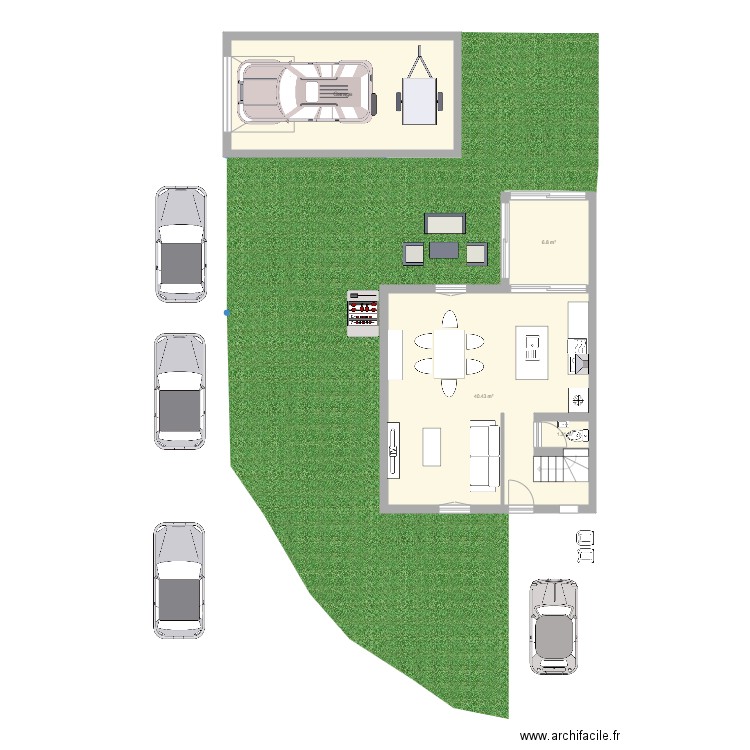 bas. Plan de 4 pièces et 73 m2