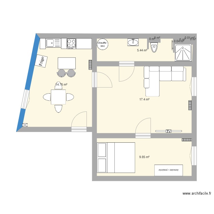 plan appartement T2 ES. Plan de 0 pièce et 0 m2
