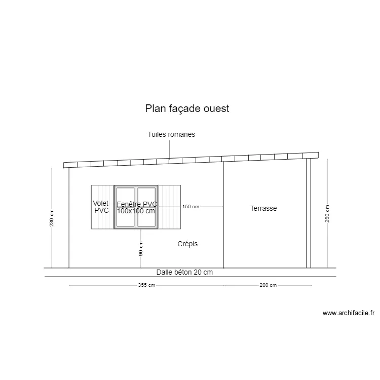 Plan fa&ccedil;ade ouest studio. Plan de 