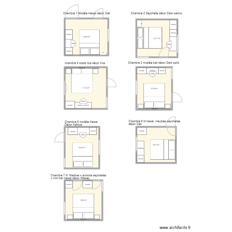 les pins. Plan de 7 pièces et 72 m2