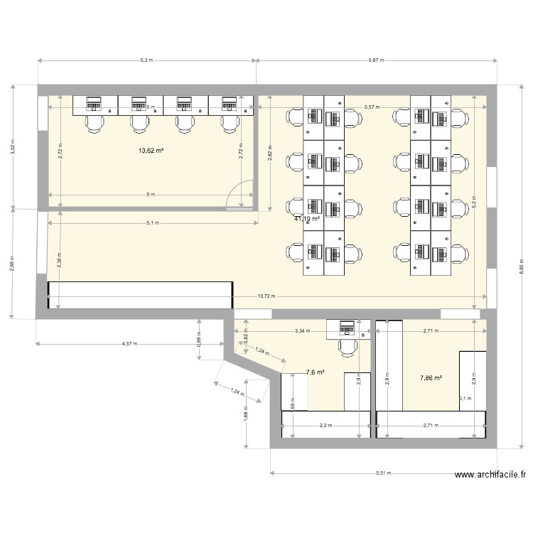 BUREAU LOUSS. Plan de 4 pièces et 70 m2