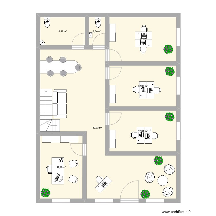 Bureaux. Plan de 13 pièces et 198 m2