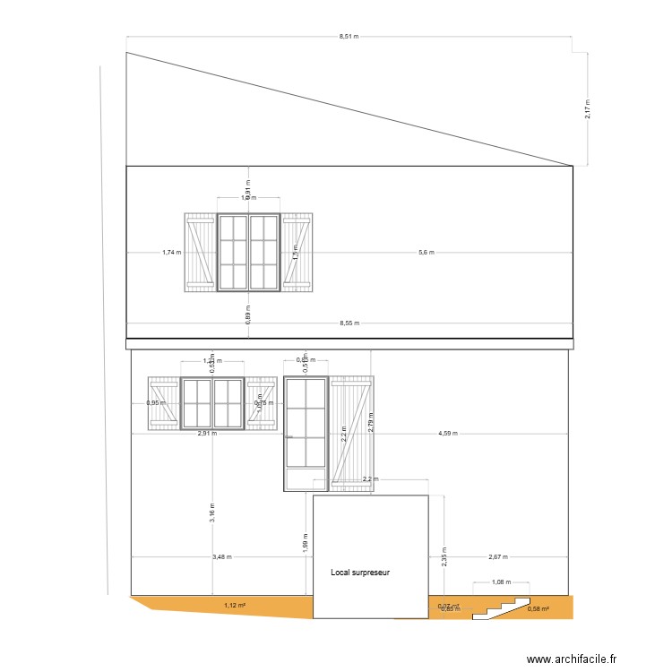 Facade Sud. Plan de 0 pièce et 0 m2
