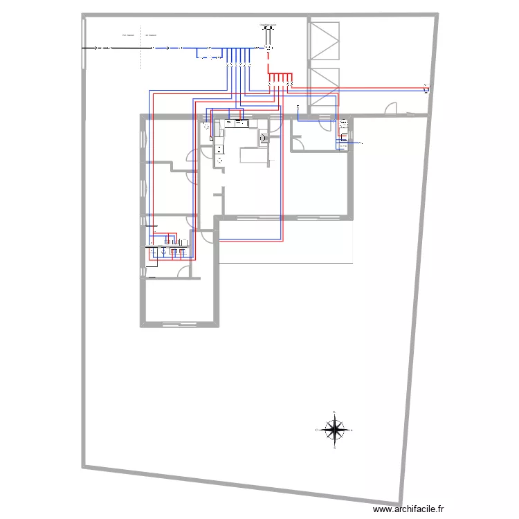 Plomberie. Plan de 11 pièces et 732 m²