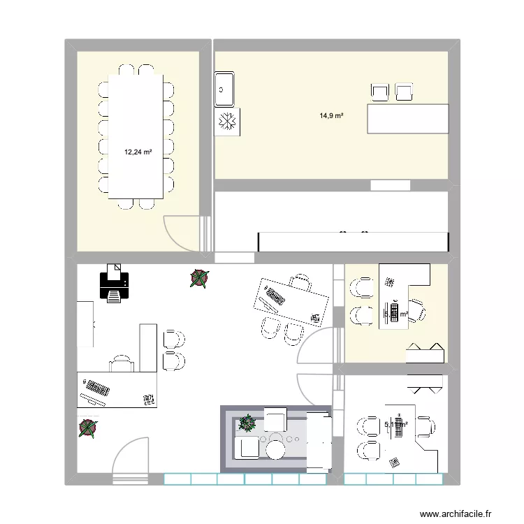 agence. Plan de 4  et 37 m²
