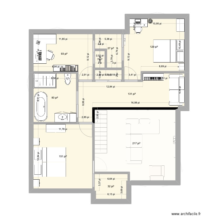 plan alain. Plan de 17 pièces et 166 m2