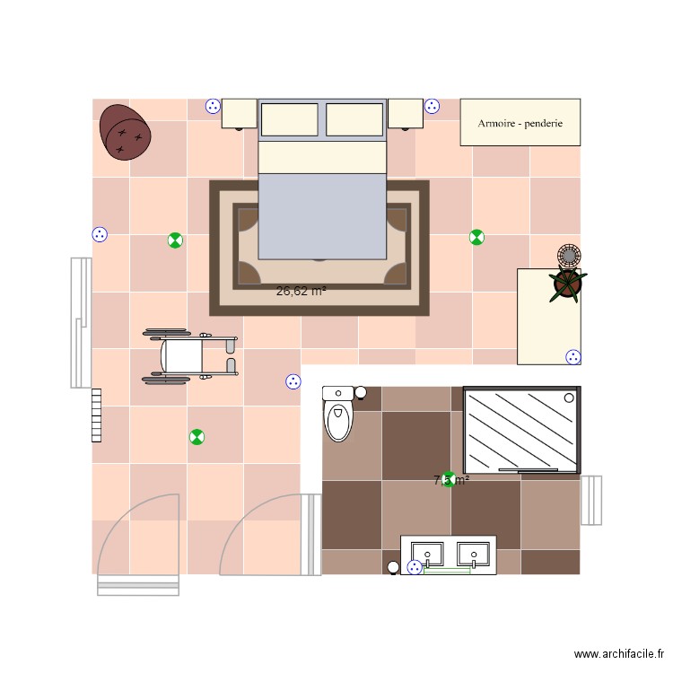 chambrepmr. Plan de 2 pièces et 34 m2