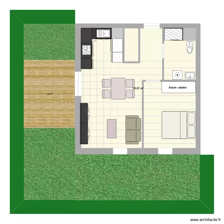 Appart D02. Plan de 1 Pièce et 47 m² Appart D02. Plan de 1 Pièce et 47 m²