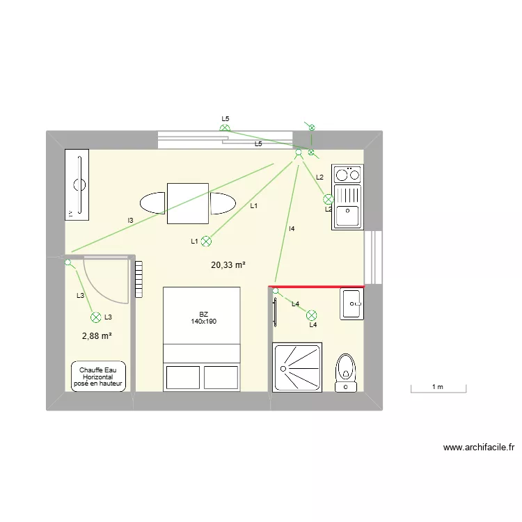 Fanie eclairage 2. Plan de 2  et 23 m²