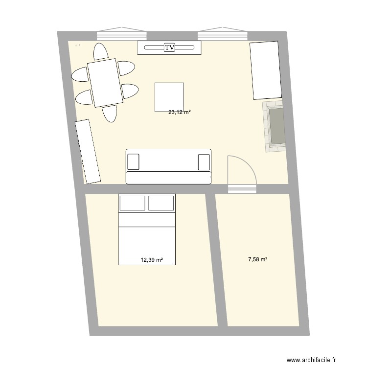 aiguillerie. Plan de 3 pièces et 43 m2