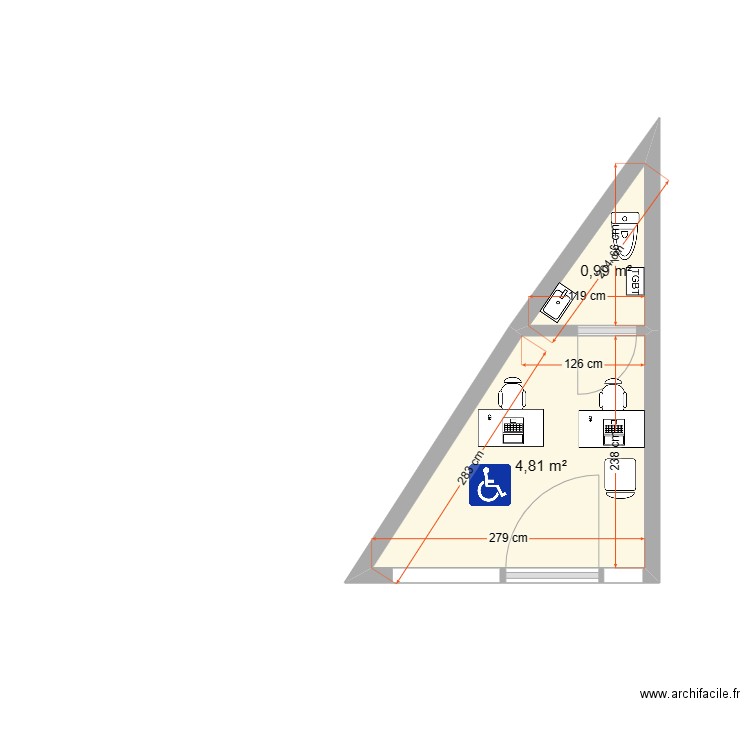 cabinet immobililier le patoux amenagement 2. Plan de 2 pièces et 6 m2