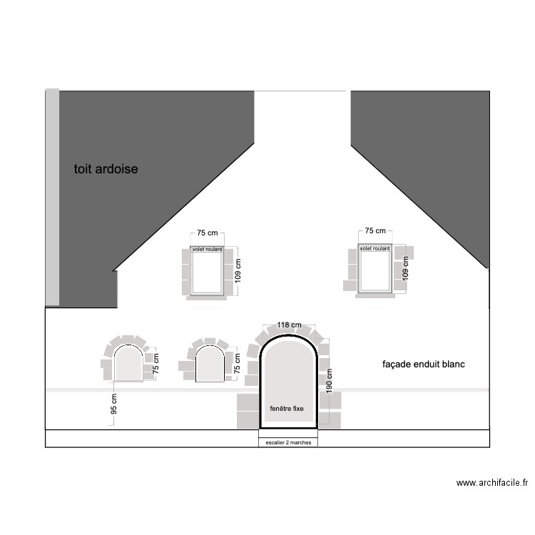 Façade coté sud est après. Plan de 0 pièce et 0 m2