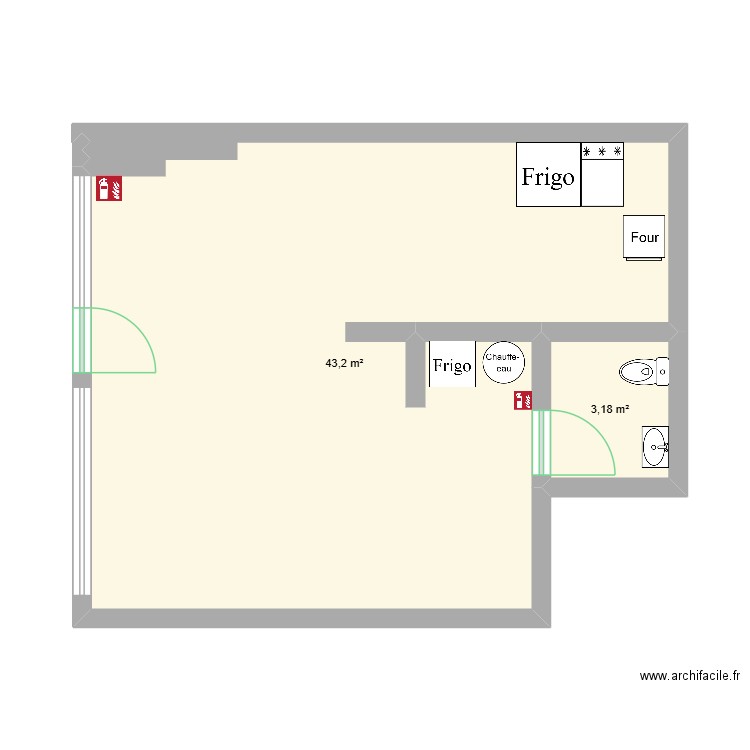 SALON THé. Plan de 2 pièces et 46 m2