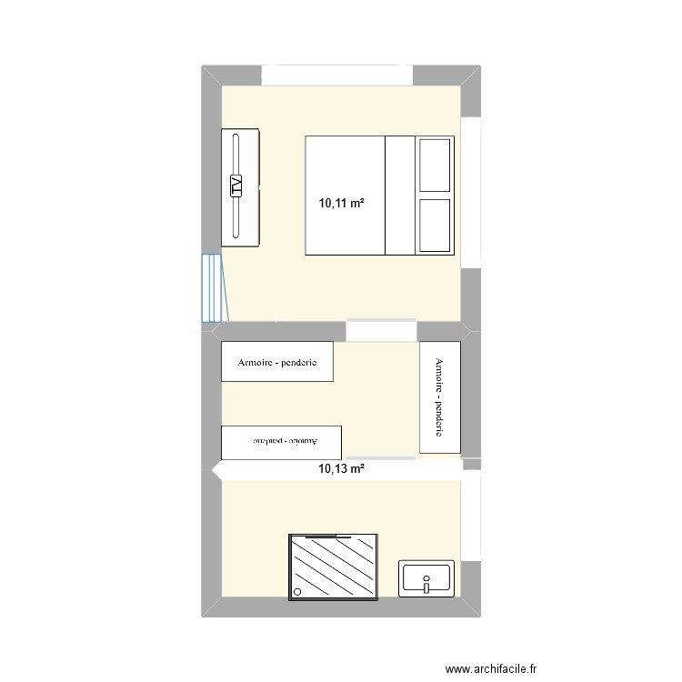 chambre sdb. Plan de 2 pièces et 20 m2