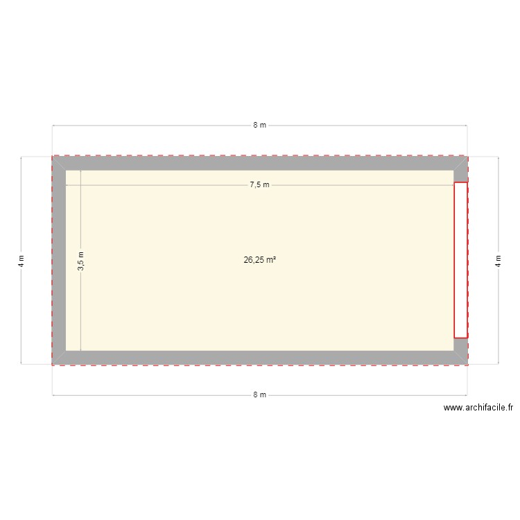 garage. Plan de 1 pièce et 26 m2