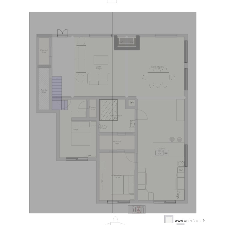 chlate existantd. Plan de 16 pièces et 202 m2