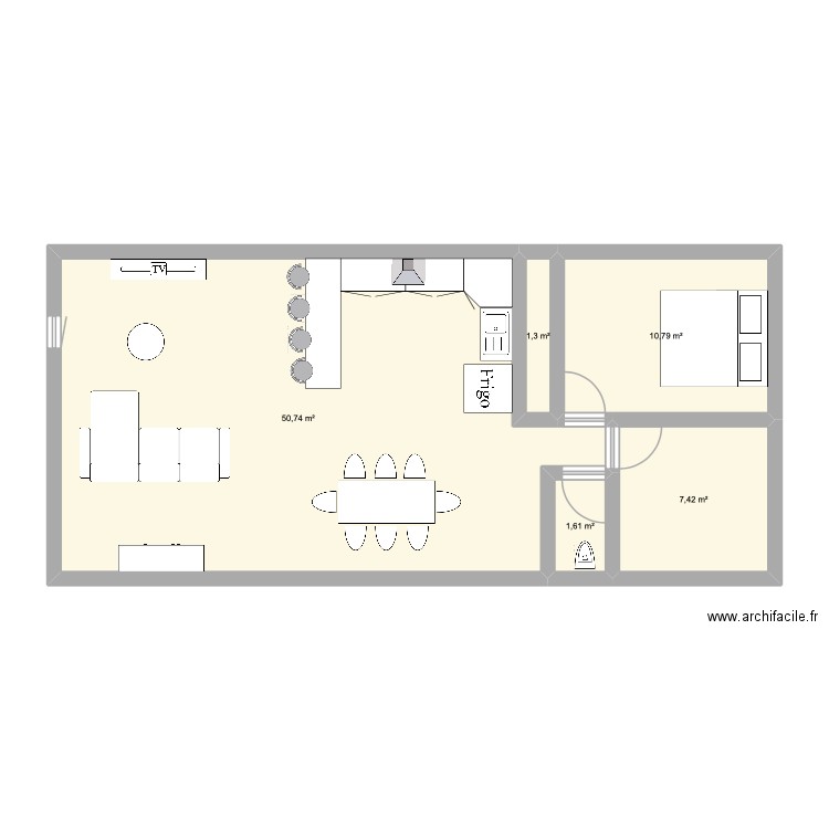 LOC. Plan de 5 pièces et 72 m2