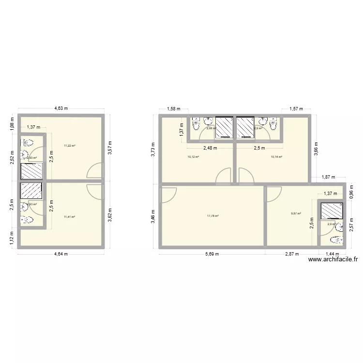 molo. Plan de 11 pièces et 85 m²