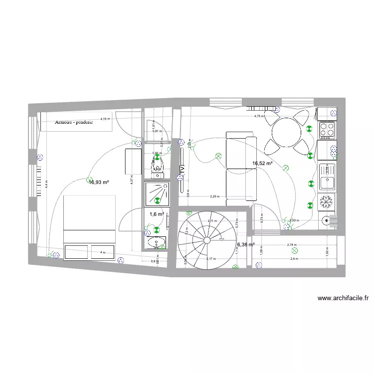 F2 1. Plan de 4  et 41 m²