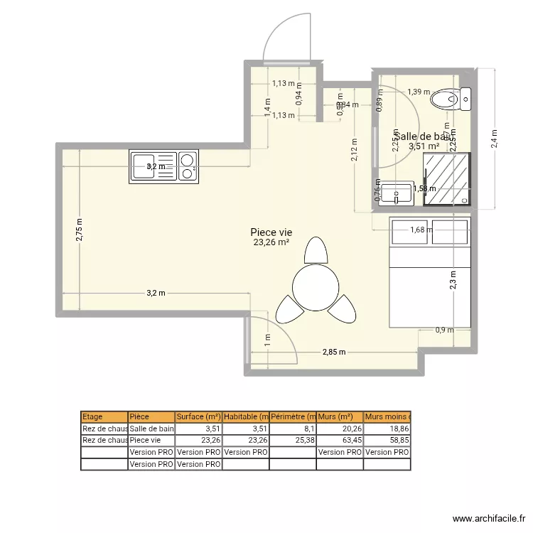 sophie. Plan de 2  et 27 m²