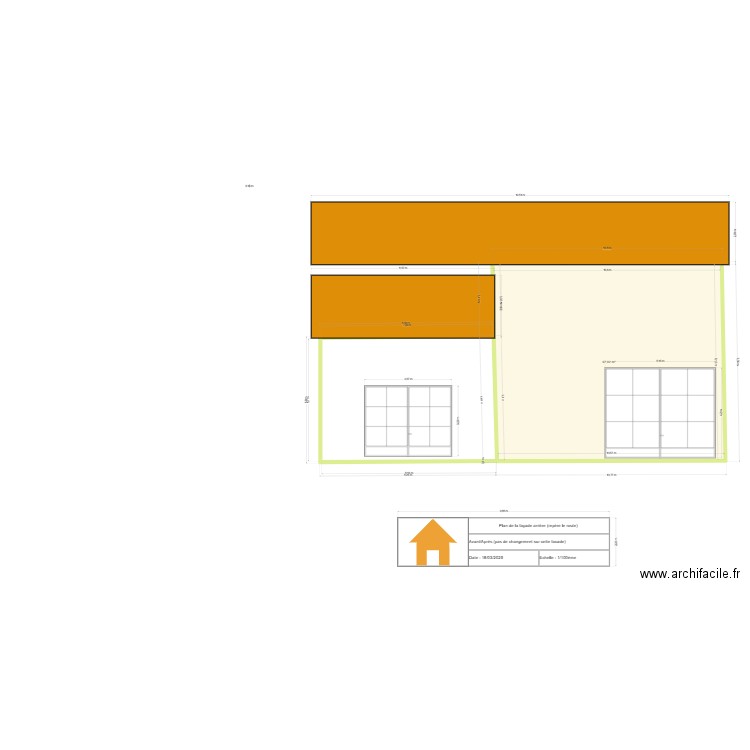 Plan de la façade arrière2. Plan de 1 pièce et 97 m2