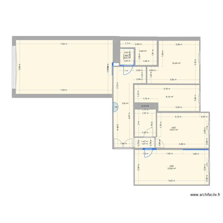 projet 2. Plan de 11 pièces et 89 m2