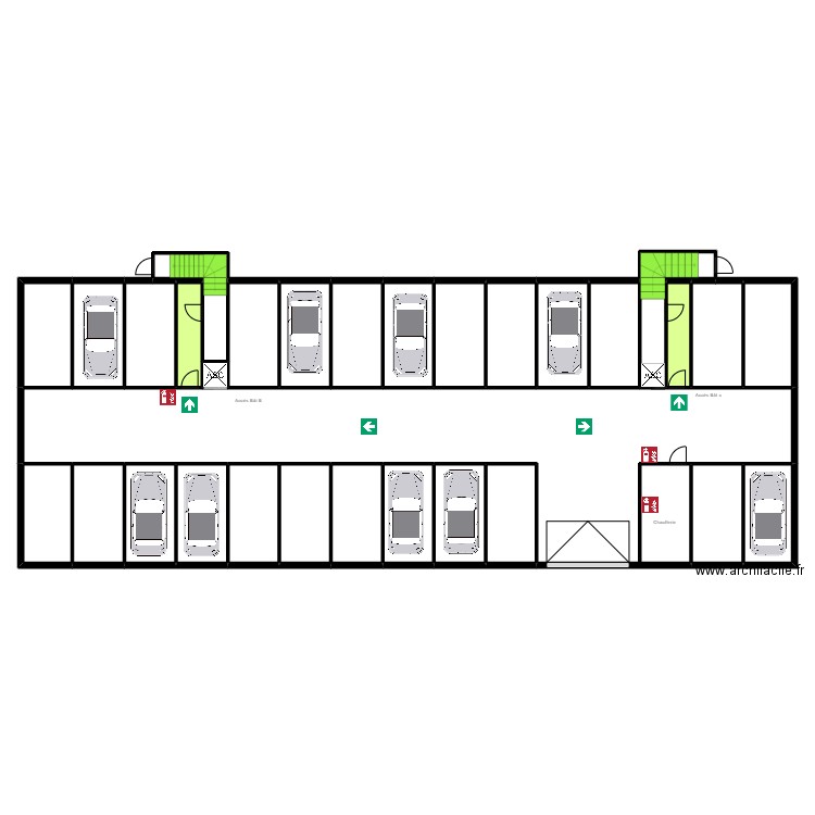 Sous-sol Garage BC. Plan de 33 pièces et 496 m2