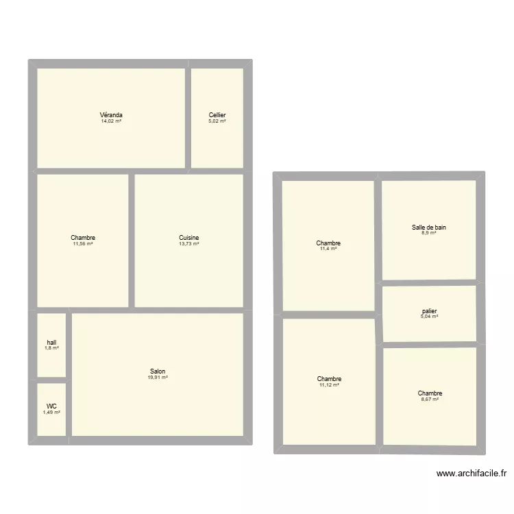 299 lambres. Plan de 12  et 113 m²